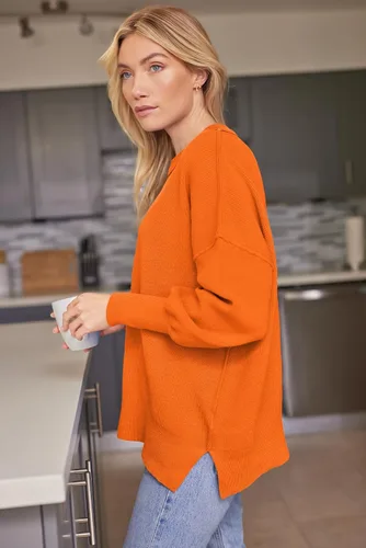 Vista 27 de Lillusory - Suéter extragrande con mangas de murciélago y cuello redondo para mujer, prenda moderna de otoño de tejido de punto sin botones