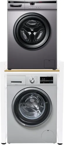 Vista 5 de Soporte apilable para lavadora y secadora con estantes ajustables, estante de almacenamiento para lavadora y secadora, ahorro de espacio, kit