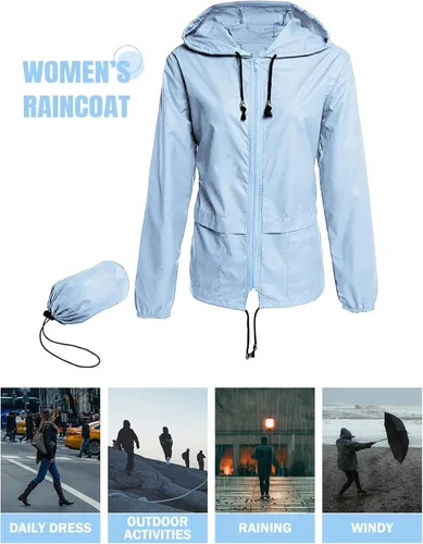 Vista 4 de Komorebi Chubasqueros impermeables para mujer, talla grande, ligeros, plegables, con capucha, para exteriores