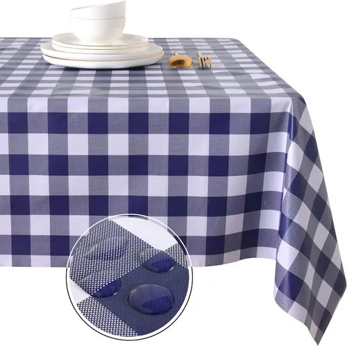 Vista 32 de Obstal Mantel 100% impermeable de PVC, mantel rectangular de vinilo a prueba de aceite y derrames, cubierta de mesa lavable para uso en exteriores e