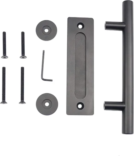 Vista 6 de Juego de manijas de puerta de granero resistentes, grandes rústicas, para puertas, garajes, cobertizos, muebles (mango de aluminio de 12 pulgadas)