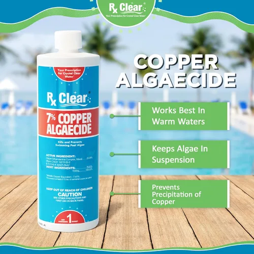 Vista 2 de Rx Clear 7% de algicida de cobre Botellas de un cuarto de galón Paquete