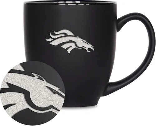 Vista 27 de Rico Industries Taza Bistro Mate Negra de Fútbol Americano NFL de 15 onzas - Para Bebidas Calientes o Frías - Logotipo del Equipo Grabado para una