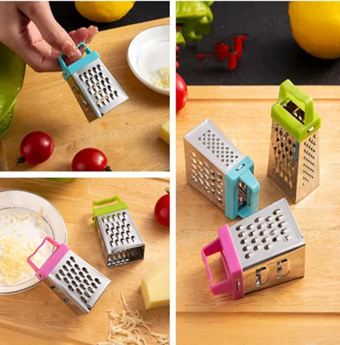 Vista 7 de Mini rallador de queso, 3 ralladores de caja pequeña de acero inoxidable, rallador profesional para rebanar queso, jengibre, verduras