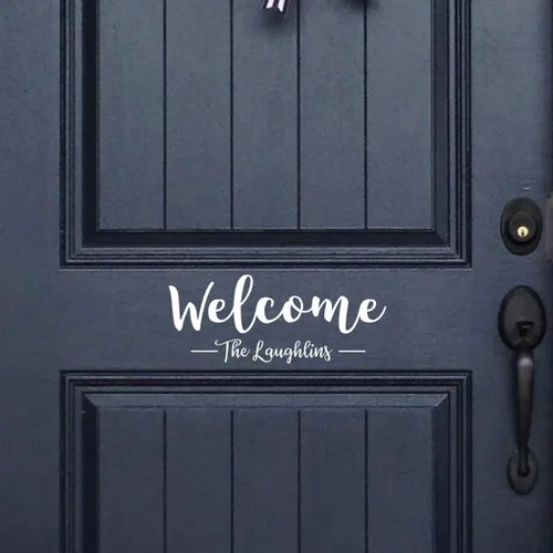 Vista 8 de Letrero de vinilo personalizado con nombre de familia para puerta delantera, decoración de pared del hogar o ventana, elige entre varios tamaños