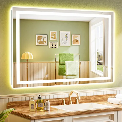 Vista 42 de Espejo de baño LED de 24x30 pulgadas con luces, espejo de tocador frontal y retroiluminado para pared de baño con 3 colores, regulable