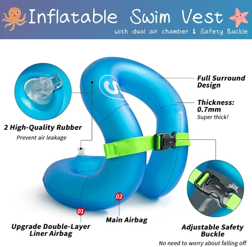 Vista 4 de Chaleco de natación, chaqueta de natación inflable, flotadores de piscina, flotación ligera para niños pequeños, adolescentes y adultos