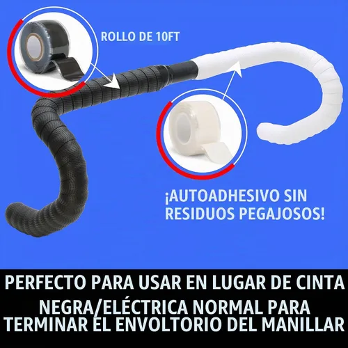 Vista 4 de Domain Cycling - Cinta de manillar de bicicleta - Cinta impermeabilizante de silicona autofusible - Rollo de 10 pies de cinta de manillar Negro