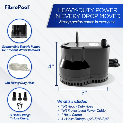 Vista 6 de FibroPRO bomba eléctrica de drenaje para cobertor de invierno para alberca (600 GPH)