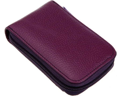Vista 22 de RFID mini organizador de tarjetas de crédito, cuero auténtico, billetera compacta con visor de identificación, S, Negro