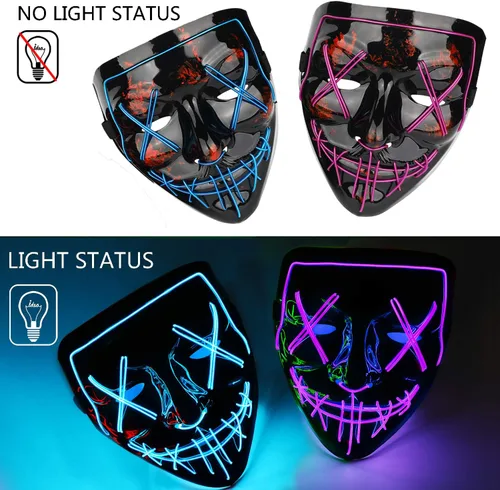Vista 2 de Paquete de 2 máscaras de Purga de Halloween, máscara de luz LED, máscara de miedo para hombres, niños, cosplay, Halloween, fiestas de máscaras