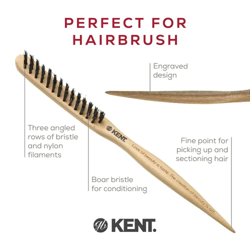 Vista 4 de Kent PF15 - Cepillo de pelo de cerdas de jabalí con control de bordes y cepillos de pelo de nailon para mujeres, control de volumen, cepillo