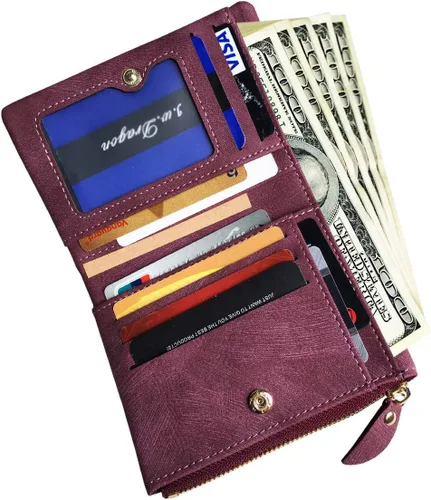 Vista 4 de AOXONEL Cartera pequeña de cuero plegable Rfid para mujer, con cremallera, bolsillo para tarjeta de identificación, delgada, compacta y delgada