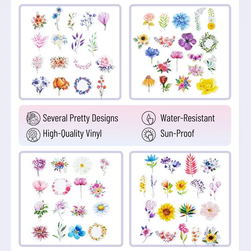 Vista 3 de Mr. Pen - Pequeñas pegatinas florales para portátil, 74 piezas, calcomanías para botellas de agua