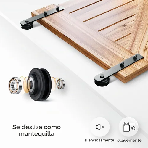 Vista 4 de EaseLife Kit de riel de puerta corredera de granero de 6 pies, polea recta, resistente, se desliza suavemente silenciosamente, fácil de instalar