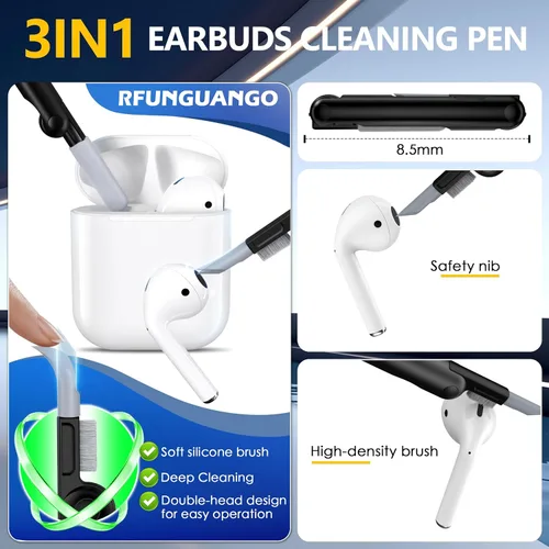 Vista 6 de RFUNGUANGO - Estuche protector para AirPods de 1ª y 2ª generación, con clip de bloqueo de seguridad, completo, a prueba de golpes, con llavero negro