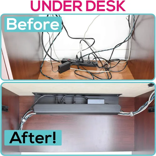 Vista 2 de Bandeja de organización de cables, debajo del escritorio, en la pared o lateral del escritorio, 17 x 4 x 2.4 pulgadas, paquete de 2, oculta