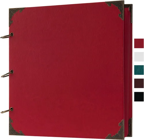 Vista 10 de Álbum de fotos de 8 x 8 pulgadas de cuero con tapa dura, 80 páginas de papel artesanal en blanco, álbum de recortes DIY para bodas y aniversarios