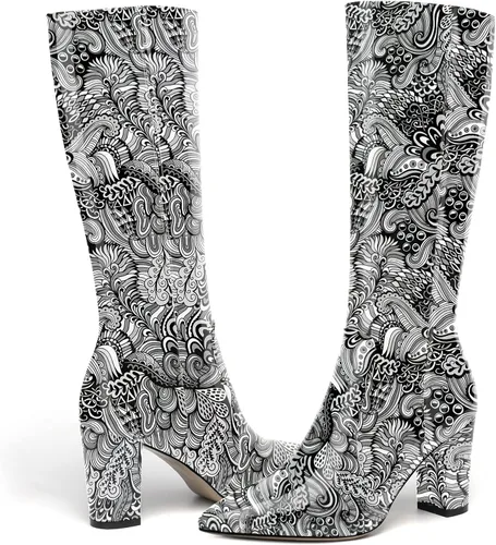 Vista 153 de AMBELIGHT Botas altas hasta la rodilla con cremallera y puntera puntiaguda para mujer, de patente sólida, tacón alto, 3.3 pulgadas