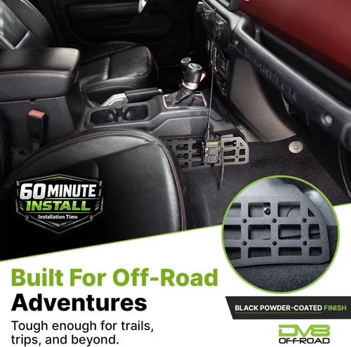 Vista 7 de Paneles Molle de consola central DV8 para Jeep Wrangler JL y Gladiator JT 3mm steel molle panels, fits 2018-2026 Jeep JL & 2020-2026 JT, manual &