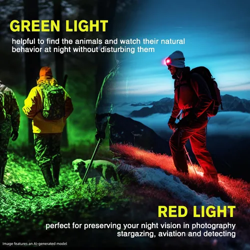 Vista 2 de Favorlite - Paquete de 2 faros recargables, 1300LM LED con luz roja y verde, 7 modos, ajuste de memoria, control de gestos, tipo C, resistente al