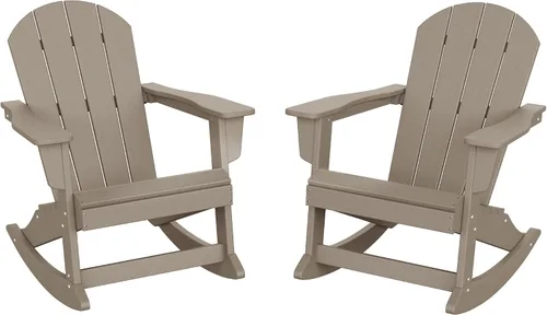 Vista 17 de HDPE Laguna Silla mecedora Adirondack de polietileno para exteriores (juego de 2), color negro