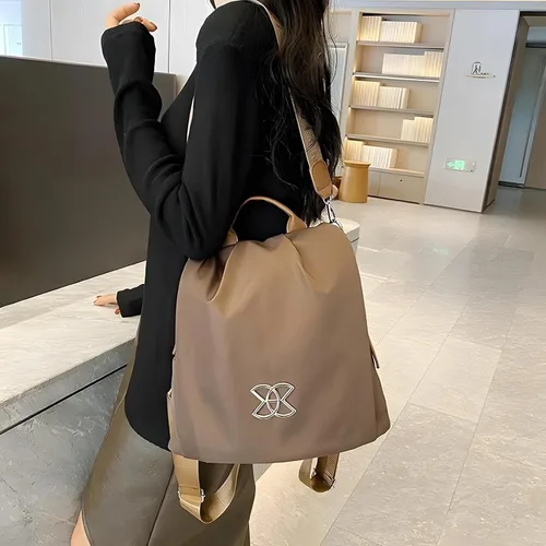 Vista 5 de BIMEL Bolsa multiusos antirrobo, bolsa de tela Oxford cruzada de 3 vías, mochila de viaje ligera mochila de viaje ligera, Café, Bolso cruzado