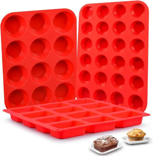 Vista 11 de CAKETIME Molde de silicona para magdalenas - Molde para magdalenas, molde mini para pan de silicona, moldes de silicona para hornear de grado