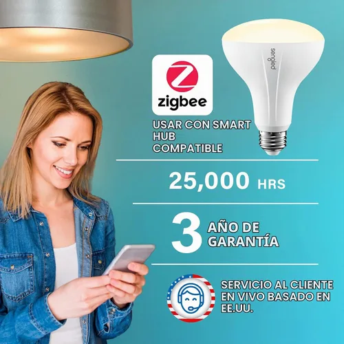 Vista 3 de Sengled Zigbee BR30 Bombilla inteligente, funciona con SmartThings y Echo con hub integrado, control de voz con Alexa y Google Home, requiere blanco