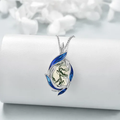 Vista 15 de LUHE Collar de plumas de piedra lunar, collar con colgante de plumas de plata de ley, joyería de regalo de Navidad para mujer