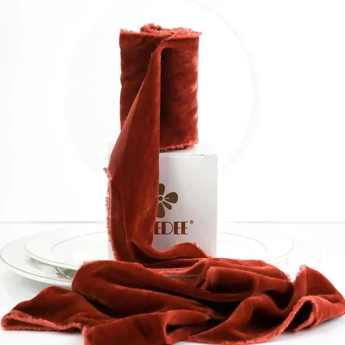 Vista 22 de MEEDEE Cinta de Terciopelo Beige de 3 Pulgadas Cintas con Flecos Beige Cintas de Terciopelo de Seda con Borde Crudo para Coronas, Ramo de Flores