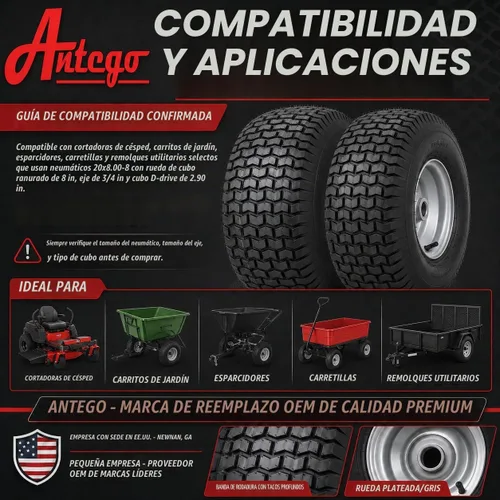 Vista 5 de Antego 20x8.00-8 Conjunto de neumáticos y ruedas para Husqvarna/Poulan, cantidad individual: 1