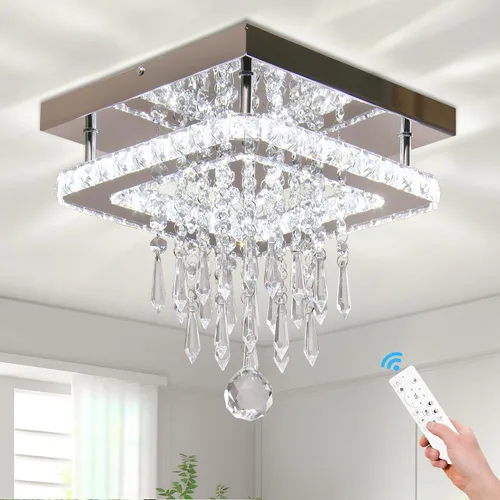 Vista 10 de Candelabro cuadrado de cristal moderno, lámpara LED de techo de cristal empotrada para comedor, dormitorio, sala de estar, pasillo (blanco)