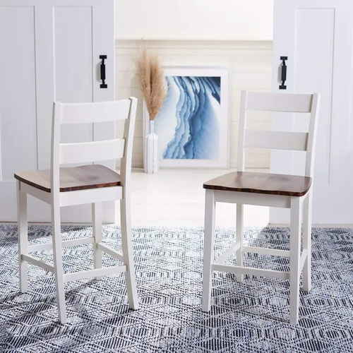 Vista 3 de SAFAVIEH Home Collection Izzy Taburete blanco y natural de 24 pulgadas (juego de 2)