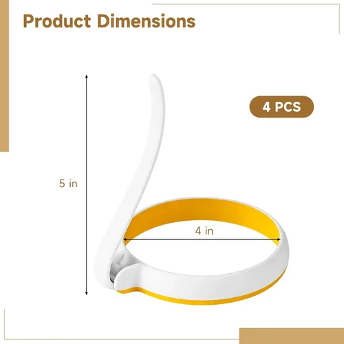 Vista 5 de 4 Pcs Egg Rings for Nonstick Frying, 4 in Egg Molds with Foldable Handle, Leak-Proof Design, Heat-Resistant Up to 400 ℉, for Breakfast Sandwich Maker