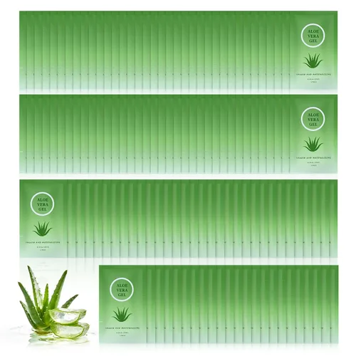 Vista 8 de Gel de aloe vera de tamaño viaje, mini loción natural de aloe vera orgánica, envuelta individualmente, crema de aloe calmante después del sol