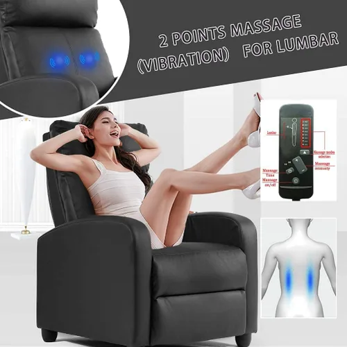 Vista 6 de Sofá reclinable de piel sintética con función de masaje, asiento acolchado con respaldo de empuje, sofá individual para sala de estar, silla