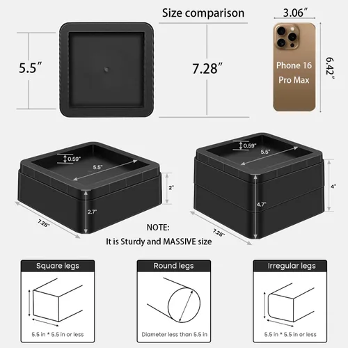 Vista 2 de Elevadores de cama y elevadores de muebles resistentes de gran tamaño, apilables que soportan 12,000 libras, elevador de muebles/bloques cuadrados