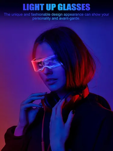 Vista 5 de TOODOO 4 pares de anteojos con visera LED, gafas futuristas luminosas para rave, 7 colores, 4 modos para club, fiesta de Navidad