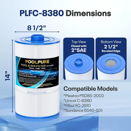 Vista 3 de POOLPURE Filtro de spa C-8380 reemplaza a Sundance 6540-501, PSD85-2002, Unicel C-8380, Filbur FC-2810, Excel Filters XLS-840, Aladdin 18007, Baleen
