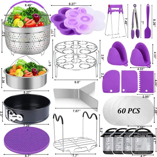 Vista 7 de Accesorios para olla instantánea, Sugaroom 100 piezas de accesorios para olla a presión, compatible con accesorios Instant Pot, cestas de vapor de 6