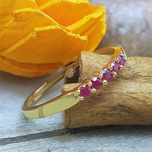 Vista 4 de Dazzlingrock Collection Anillo de boda redondo de 5 piedras preciosas o diamantes para mujer en oro macizo de 10 K/14 K/18 K