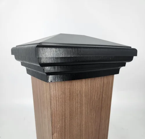 Vista 9 de Tapa de poste piramidal gris de 4 x 4 para postes de 3.5 x 3.5 pulgadas, más común para postes tratados a presión, parte superior cuadrada