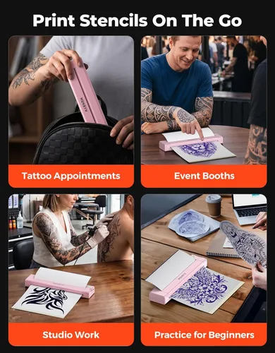 Vista 8 de MUNBYN ITP05S - Impresora de plantillas de tatuaje, impresora térmica inalámbrica Bluetooth con 20 hojas de papel de transferencia, compatible