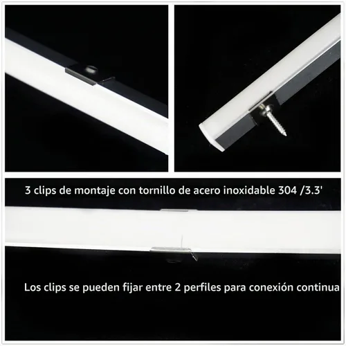 Vista 6 de THMOOTHER Paquete de 5 tiras LED en forma de V de 3.3 pies, sistema de difusor de canal de aluminio, cubierta lechosa extruida con conector