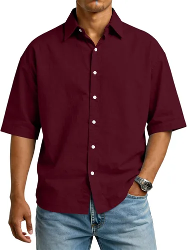 Vista 6 de RTRDE Men's Button Down Shirts Short Sleeve Solid Color Summer Business Casual Dress Shirt, S-3XL