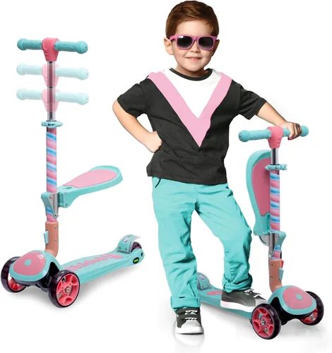 Vista 22 de SKIDEE Kick Scooter for Kids Ages 3-5 Foldable 3 Wheel Scooter with Lean-to-Steer, Adjustable Height, Removable Seat & LED Light Wheels Toddler