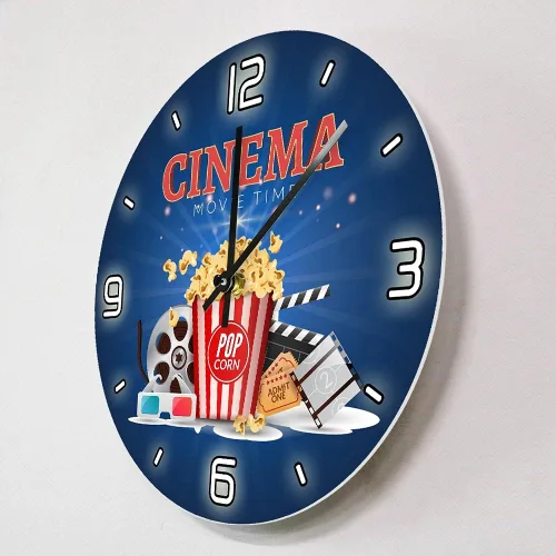 Vista 3 de The Geeky Days Movie Time Popcorn Filmstrip Clapboard Tickets Reloj de pared silencioso Diseño moderno Amantes de la película Decoración del hogar