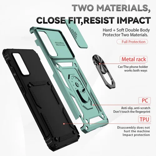 Vista 3 de Funda para Galaxy S20 FE 5G, Samsung S20 FE SM-G781U con protector de pantalla de vidrio templado y cubierta de cámara deslizante, anillo magnético