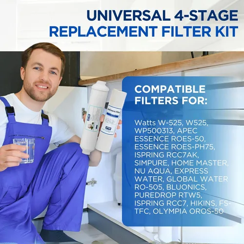 Vista 6 de Kit completo de 4 filtros de agua RO para el sistema Krystal Pure KR10, incluye filtro RO de membrana, filtros de bloque de carbono y filtro